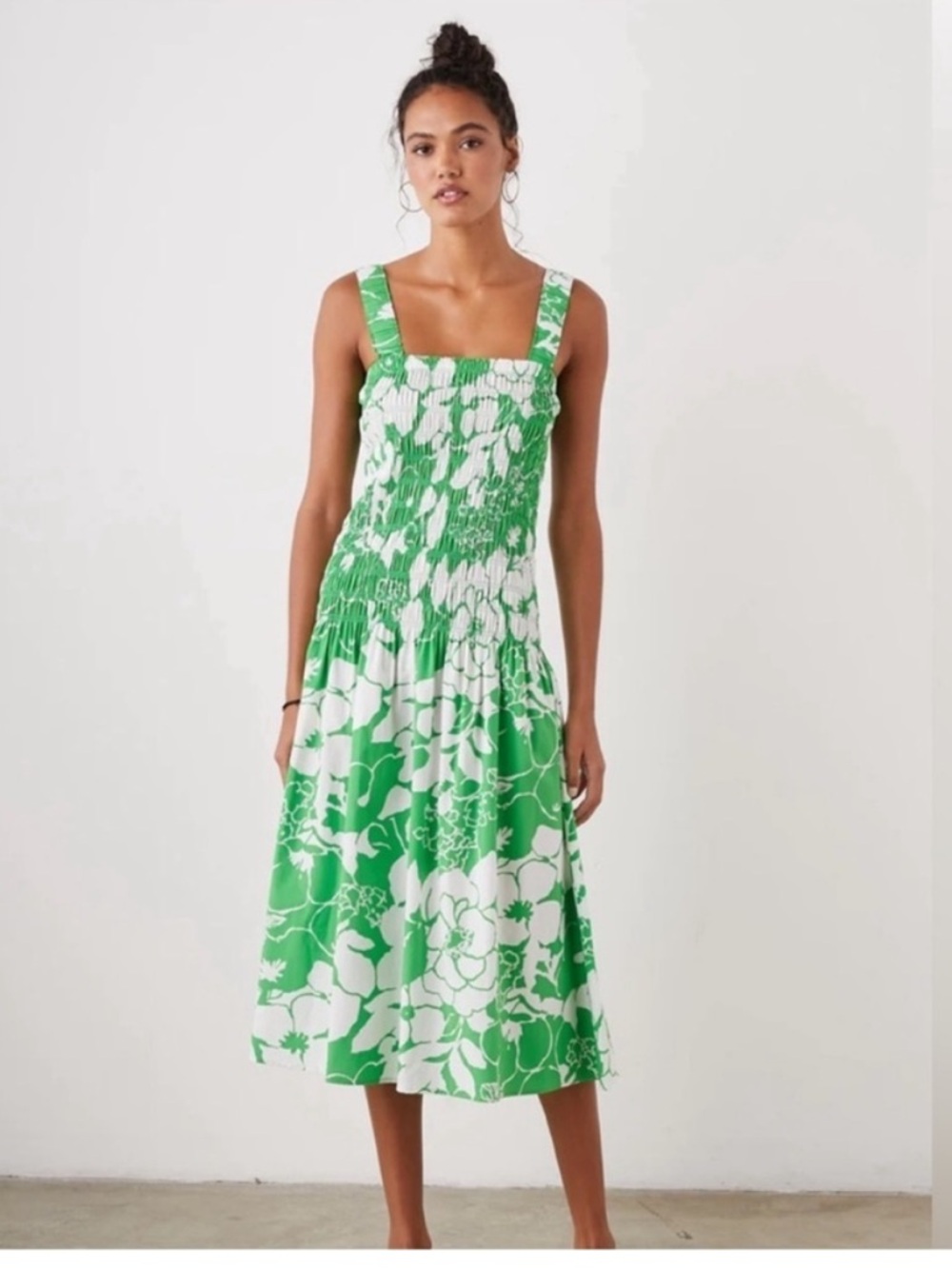 Rails Women’s Seville Midi Poplin Smocked Tank Dress Size Small Green Lotus EUC